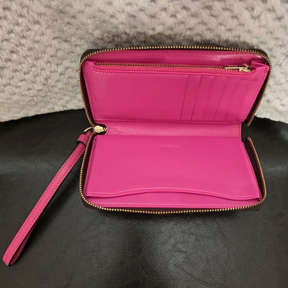 Coach Signature Brown Wristlet with Pink Strap - Picture 3 of 3